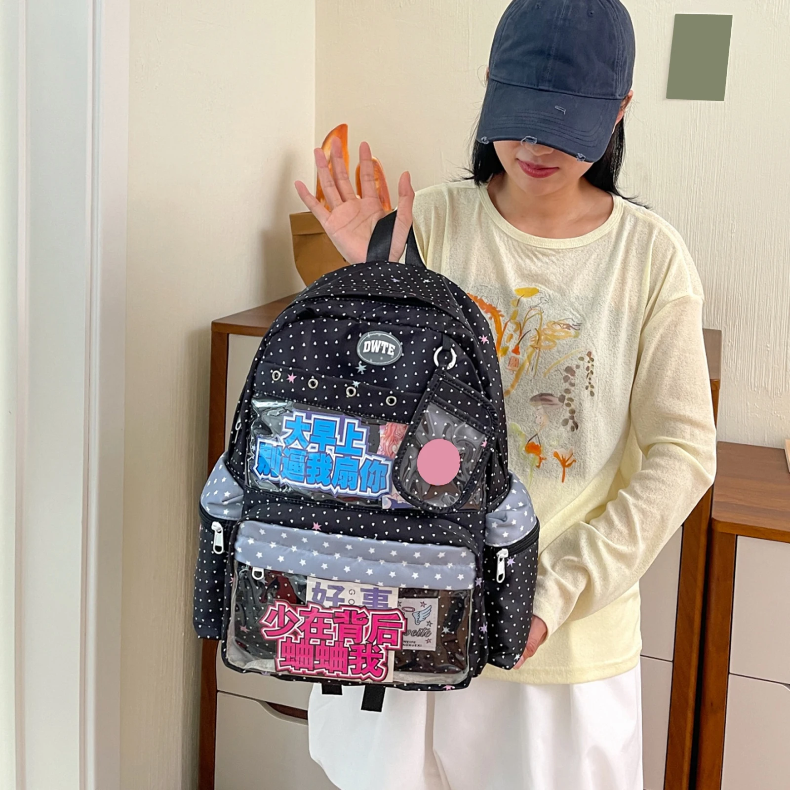Women Polka Dot Backpack Large Capacity Multi Pockets Daypack with Compartments Soft Stylish Rucksack Travel Carrying Package