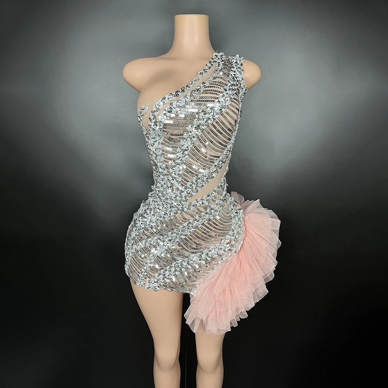 

Off-Shoulder Sequins Dress Singer Performance Wear Women Sexy Birthday Party Dresses Drag Queen Costume Adult Clubwear