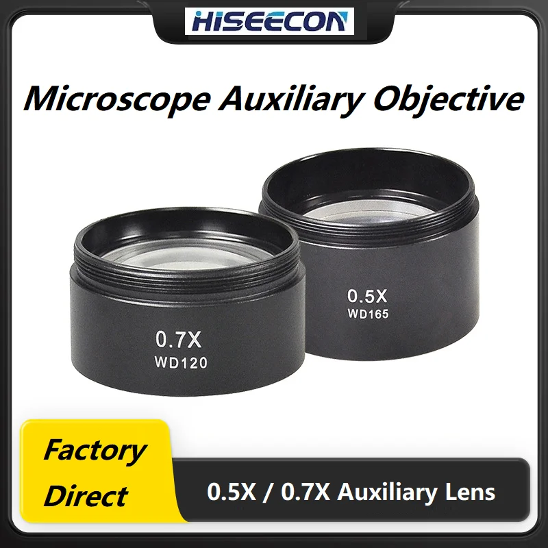 HISEECON Objectif Auxiliaire de Microscope 0.5X 0.7X WD120 WD165 Lentille de Barlow pour Microscope Stéréoscopique Réparation de PCB et de Téléphones