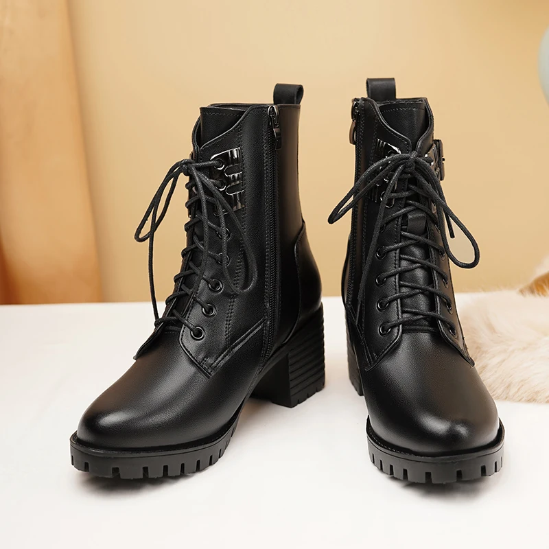 AIYUQI Ankle Boots Women 2024 New Genuine Leather Wool Warm Winter Boots Women Large Size Anti Slip Snow Boots Women