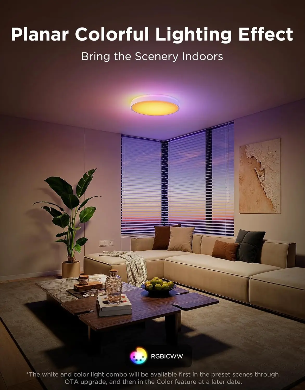 Luz de Teto Inteligente RGBIC 4300LM, Funciona com Alexa e Matter, Regulável para Quarto e Sala de Estar, 15 Polegadas