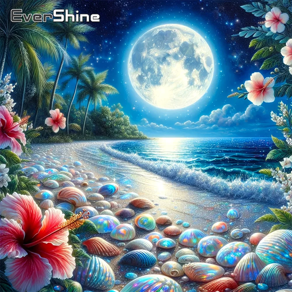 

Evershine DIY Алмазная картина Луна Мозаика Приморский пейзаж Картина Стразы Новое поступление Вышивка Ракушка Декор для дома