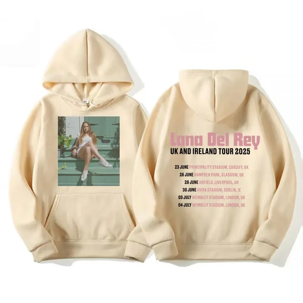 Lana Del Rey Hoodie Unisex Double Sided Music Tour Date Print Long Sleeve Pullover Hooded Sweatshirt Casual Streetwear