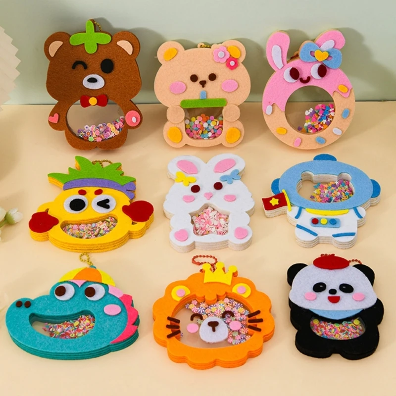 الإبداعية DIY الحيوان تهز قلادة الفن الحرفية الكرتون غير المنسوجة شاكر المفاتيح الحرف اليدوية للأطفال معجون اليدوية