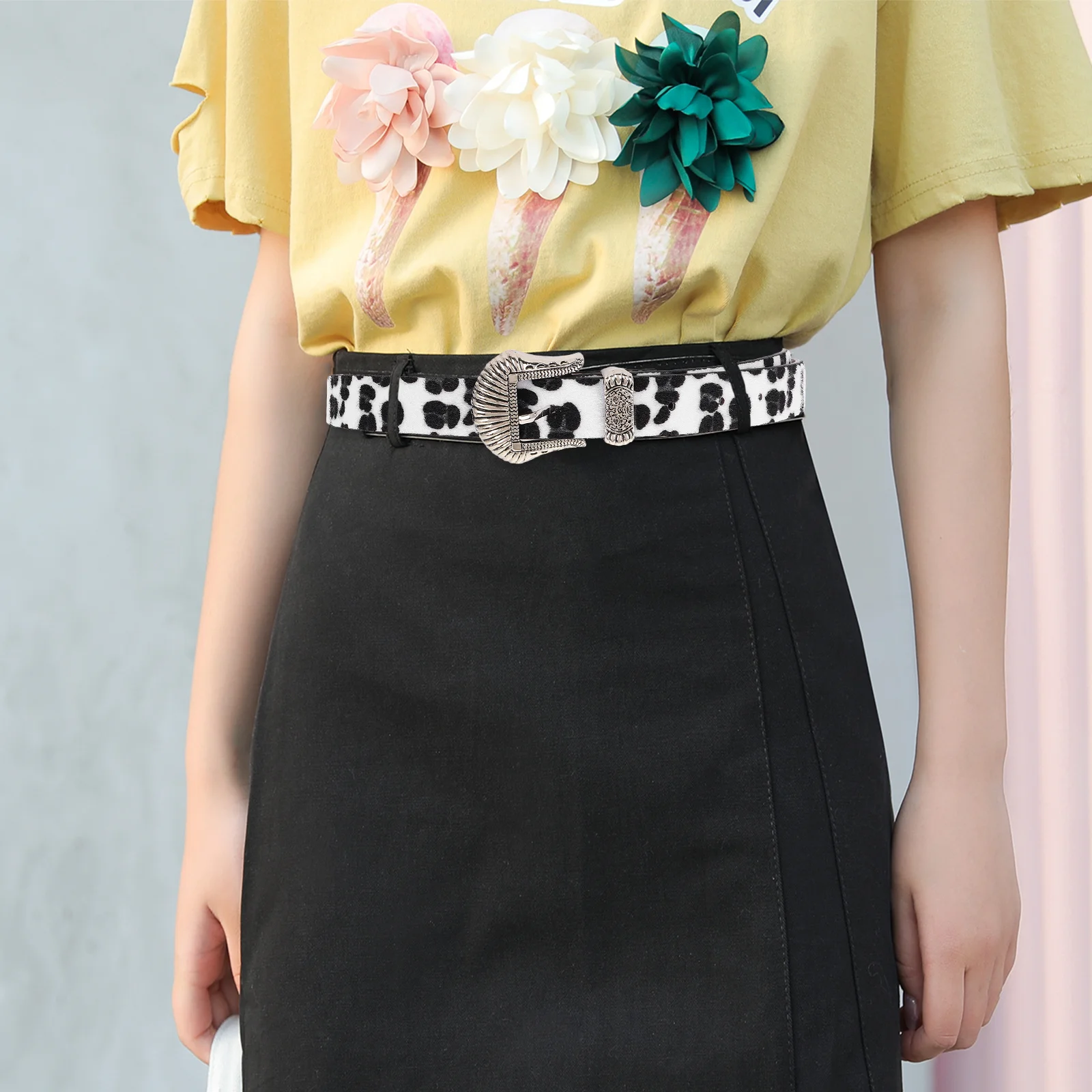 

Belt Retro Leopard Print Big Buckle Belts for Women Dresses Boho Outfits Animal Woman