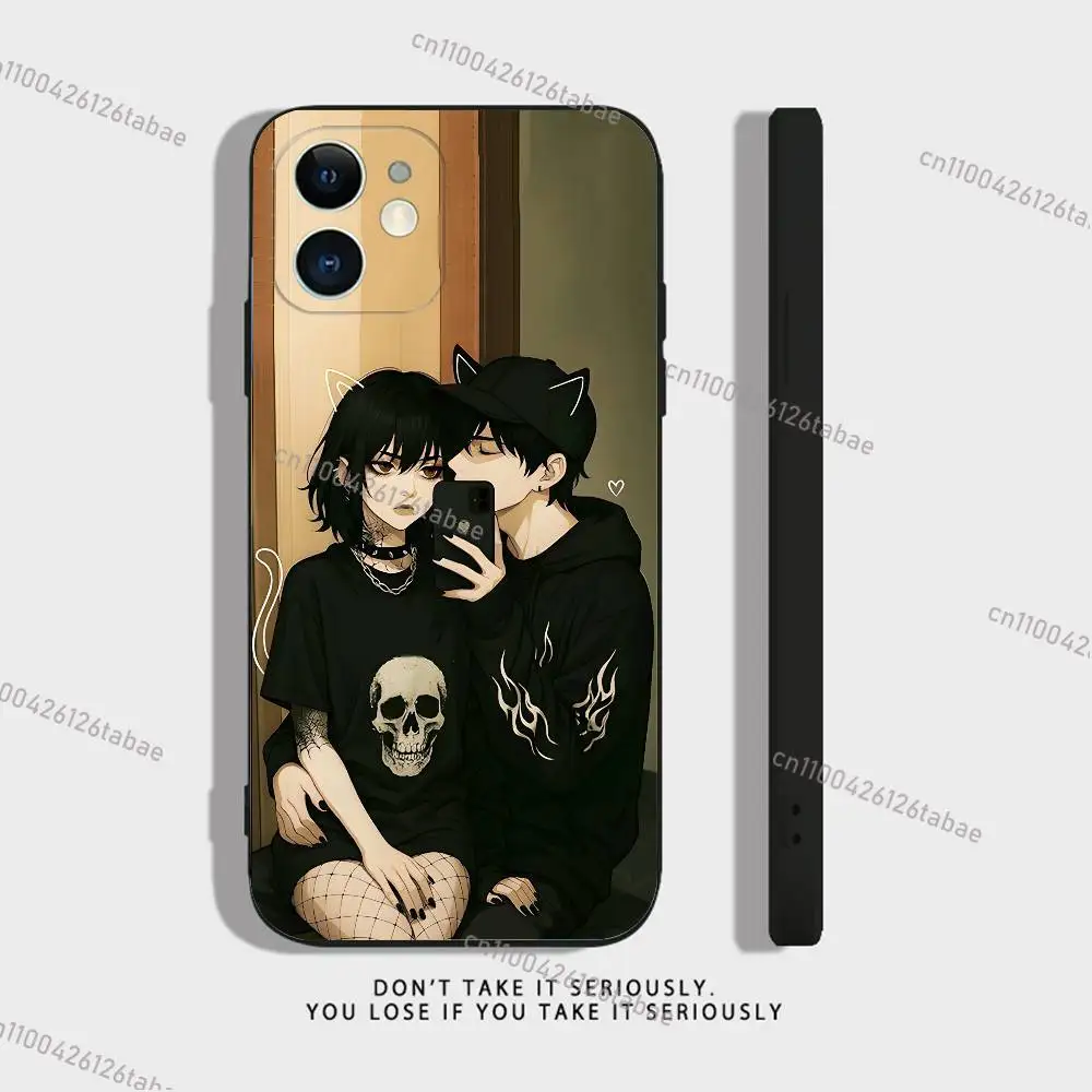 Love Black And Cute Emo Goth Phone Case For iPhone 17,16,15,14,13,12,11,X,XR,XS,Plus,Mini,Pro,Max Soft Black Shockproof Cover - view 5