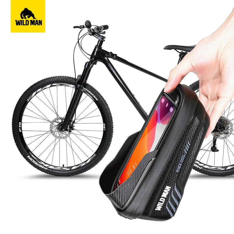 WILD MAN Bike Bag Waterproof Front Top Tube Cycling Bag EVA Hard Shell 1L Capacity Touch Screen Phone Case MTB Accessories