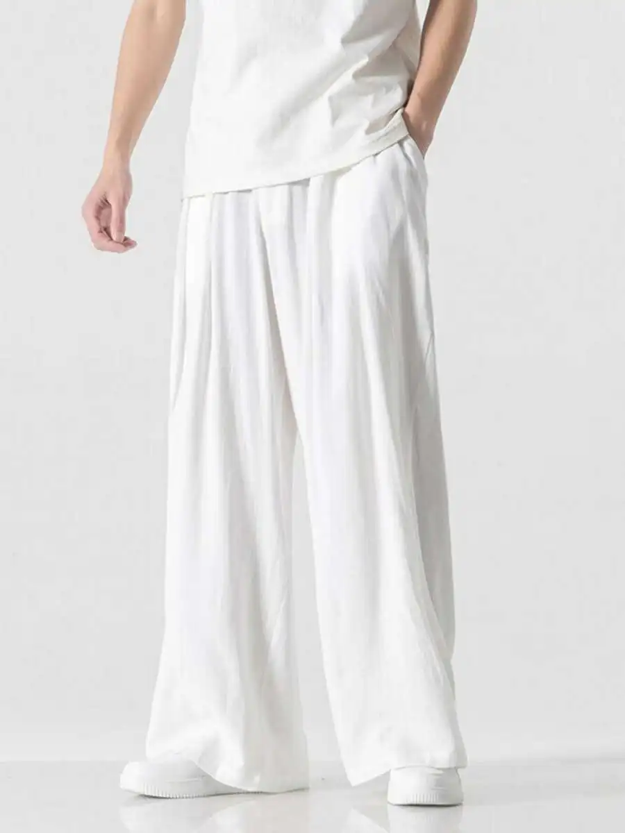 

Men's Cotton Linen Pants Summer Loose Thin Straight Leg Drapey Wide Leg Casual Long Trousers Harlan Trendy Loose Fit Long Tro...