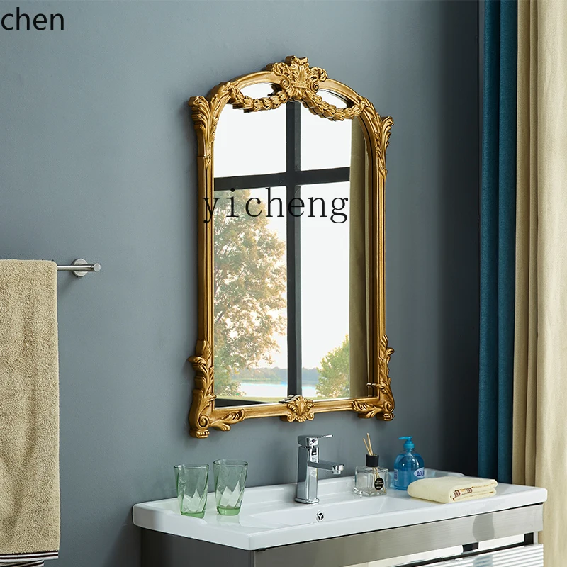 ZML French makeup vanity mirror European bathroom carved retro bathroom mirror vertical fireplace wall decorative mirror