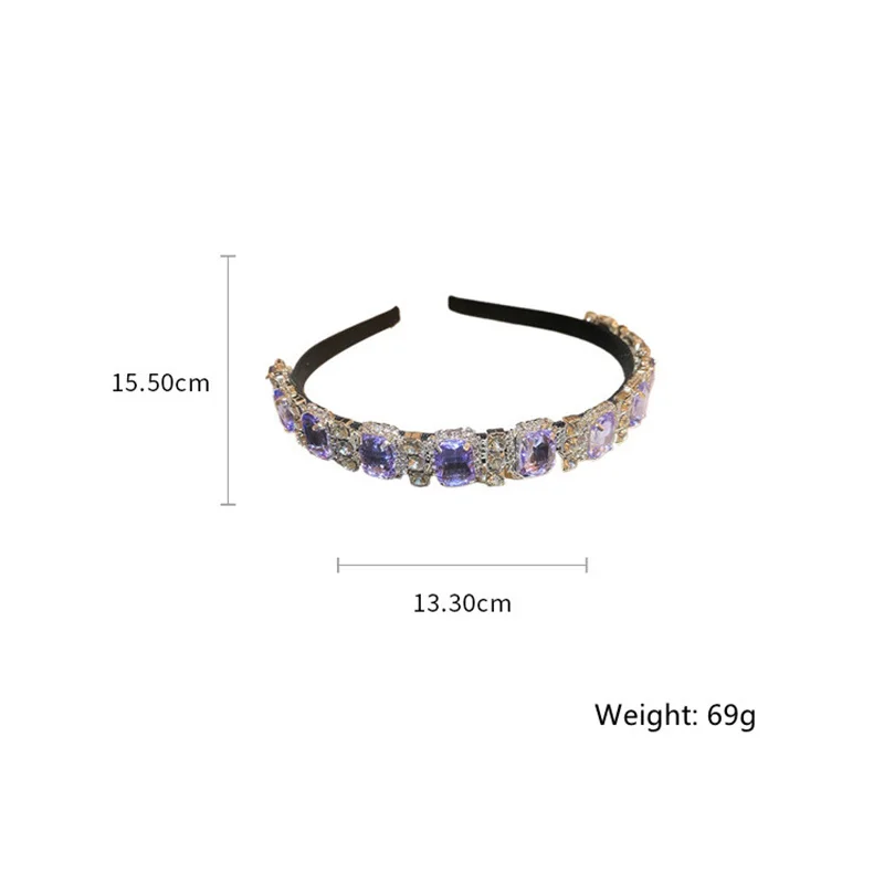 FYUAN Korean Style Geometric Rhinestone Hairbands for Women Square Purple Pink Crystal Headwear Wedding Hair Accessories Jewelry