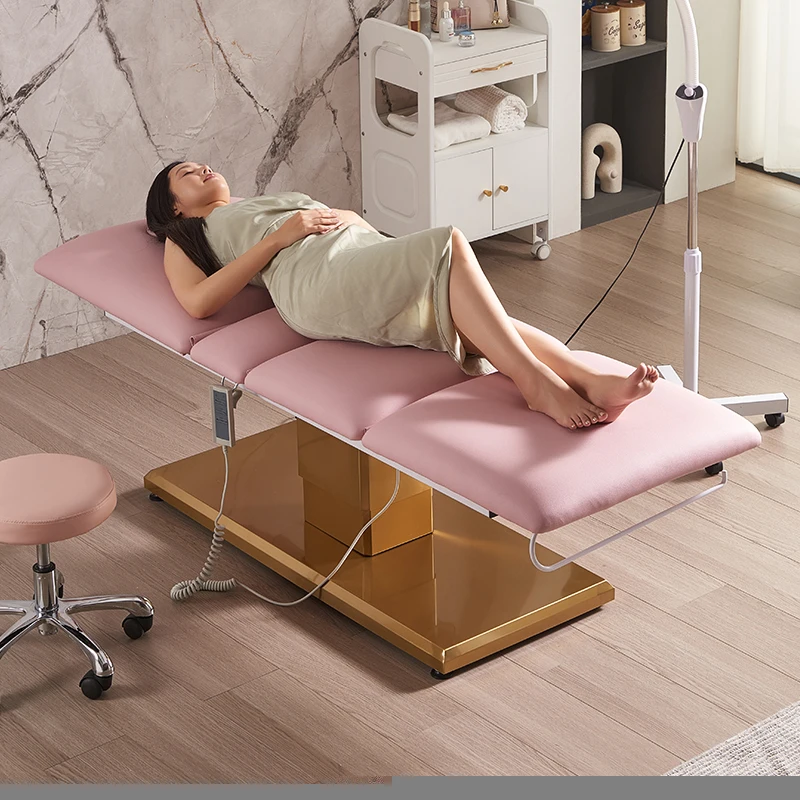 Popular modern beauty salon massage aesthetic bed orange electric physiotherapy treatment table eye lash bed