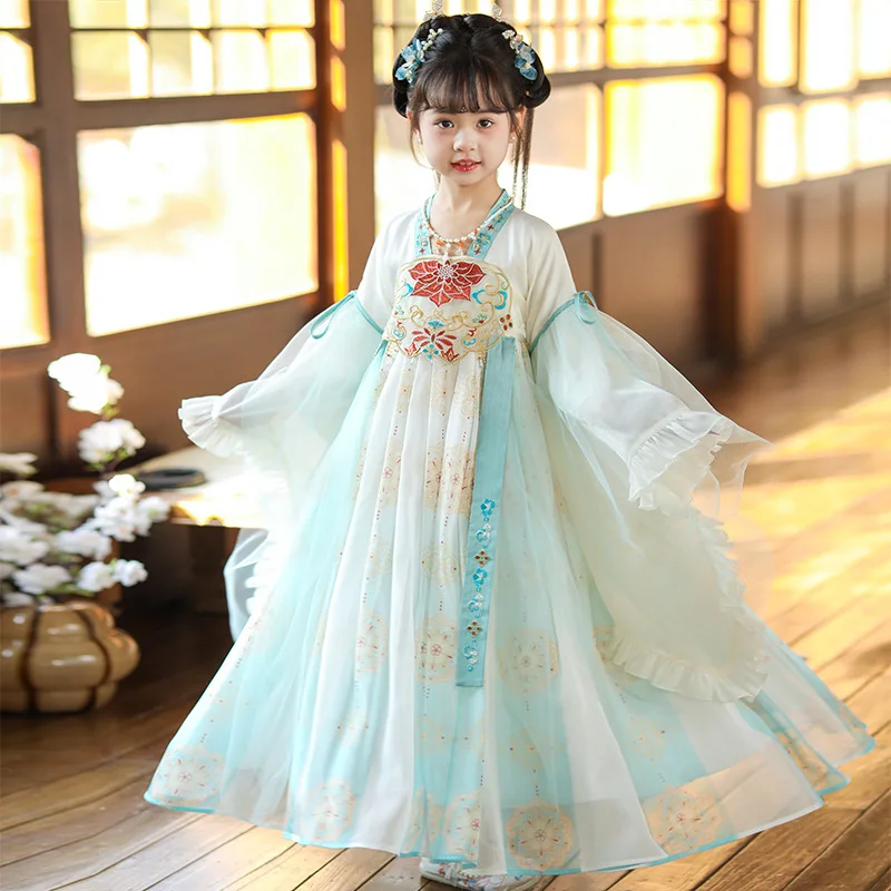 

Hanfu Girls' Spring Skirt 2024 New Ancient Chinese Style Super Immortal Dress Children's Ancient Tang Style Spring Style