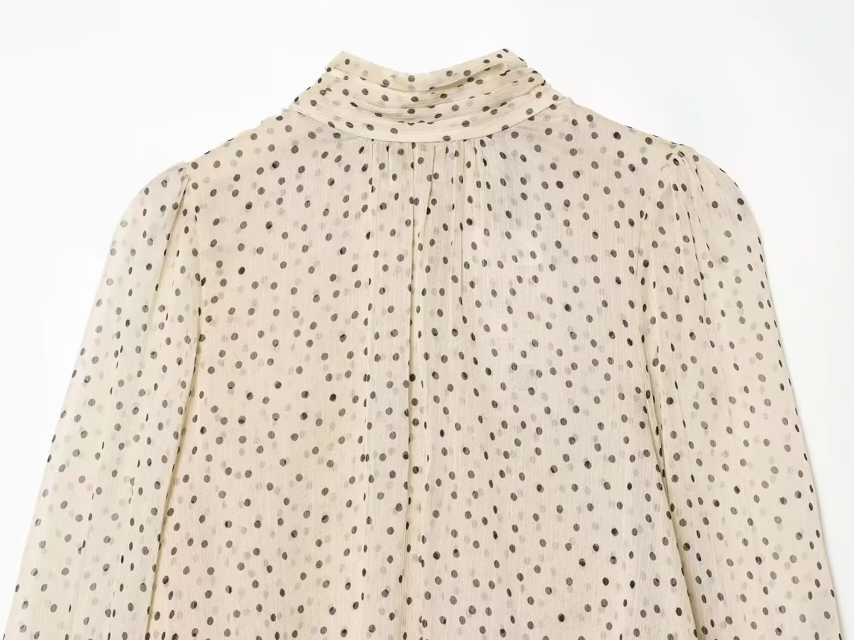 Spring Autumn Women Apricot Polk Dot Print Chiffon Shirt Tie Bow Collar Flare Long Sleeve 2 Layers Hem Pullover Blouses Tops 5