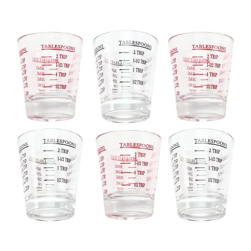 HRBAJ-6Pcs Measuring Cup Espresso Shot Glass Liquid Heavy Glass Wine Glass 26-Incremental Measurement 1Oz, 6 Tsp, 2 Tbs, 30Ml