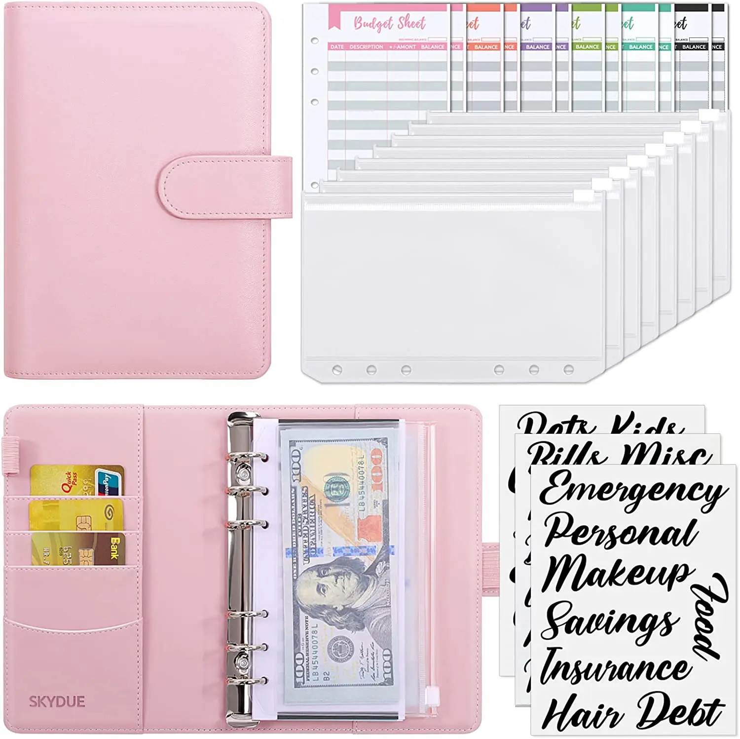 Imagem -02 - Pink Budget Binders Planner com Zipper Envelopes Carteira Notebook Organizador de Dinheiro Buracos Zipper Adesivos em Salvar a6