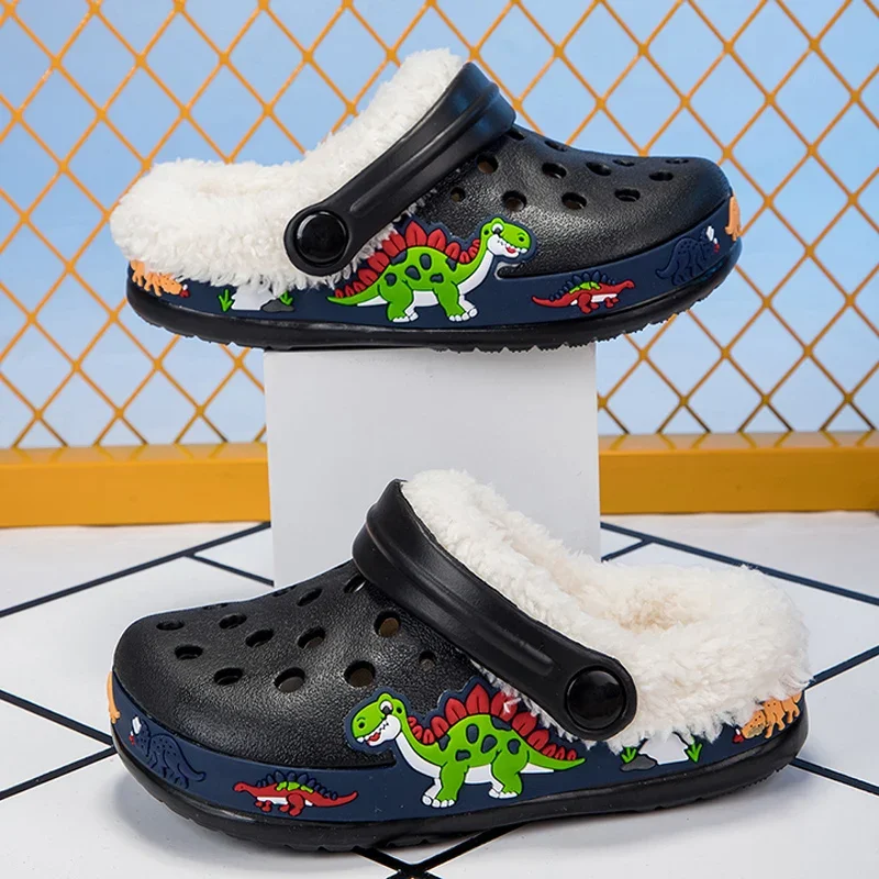 Winter Children Slipper Cotton Baby Boy Clogs Cartoon Excavator Print Comfortable Indoor House Shoes Plus Warm Baby Boy Sandals