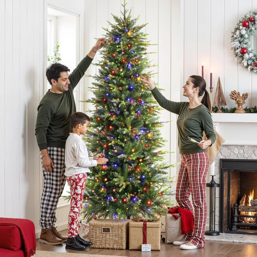 4.5ft Prelit Aspen Noble Fir شجرة عيد الميلاد الاصطناعية المفصلية المزيفة مع مؤقت التحكم عن بعد مضاءة مسبقًا 200 أبيض دافئ متعدد الألوان L