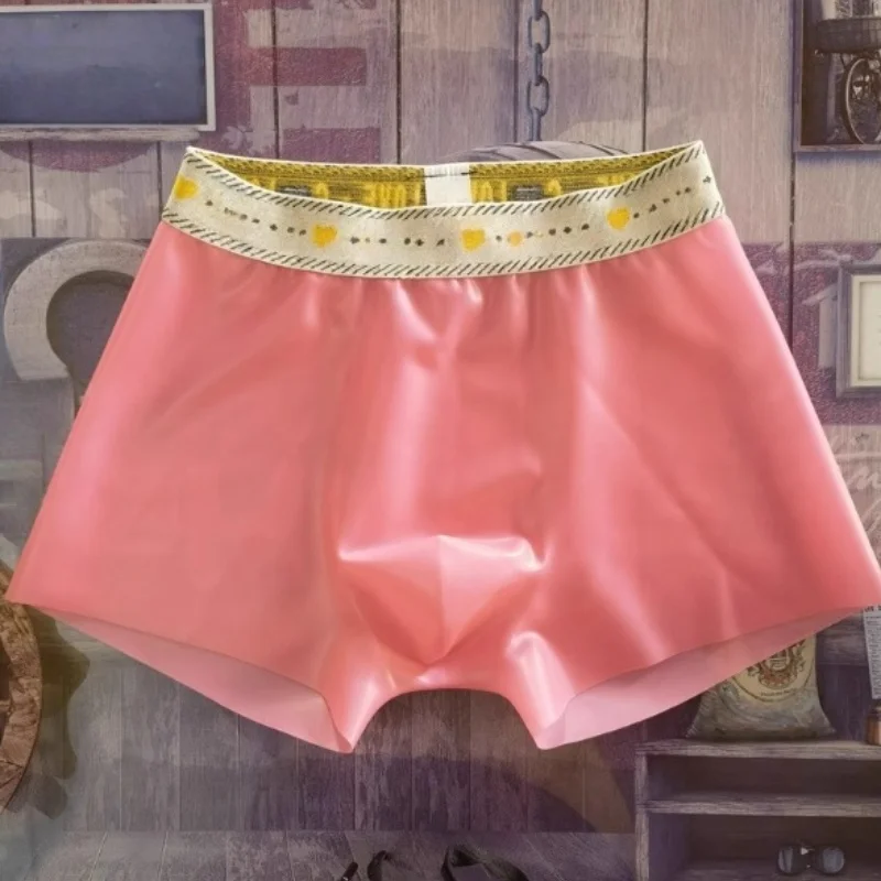 

Colorful Mid Waist Four Corner Underwear Men's Sexy Latex Lingerie Concave Convex Three-D Invisible Splicing Tight Boxer Brief