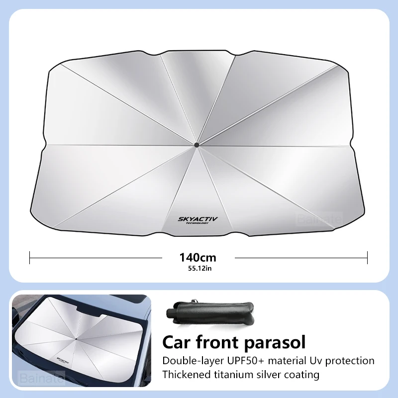 Car Windshield Sunshade Car Interior Front Sun Shade SKYACTIV LOGO For Mazda 3 6 Axela Atenza CX-30 CX-5 CX-8 MX-5 RX-8 RX7