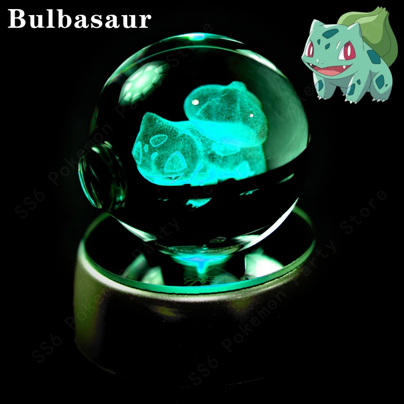 Pokemon Kristallen Bol 3D Pikachu Mewtwo Gengar Pokébal 3D Nachtlampje Glazen Beeldje Pokemon Kristallen Bol Kinderverjaardagscadeau