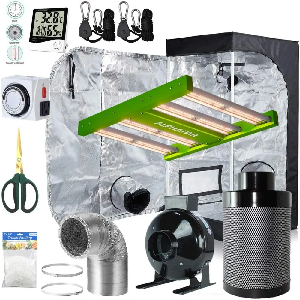 LED 100W Grow Light Fixture Kit + 24''x24''x48'' Mylar Grow Tent + 4'' Fan Filter Duct Combo Indoor Grow Tent Complete Kit