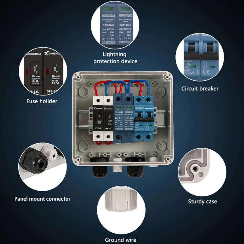 XIONGISOLAR solar photovoltaic 1-1-600V combiner box with IP65 lightning protection, PV, photovoltaic, SPD, MCB