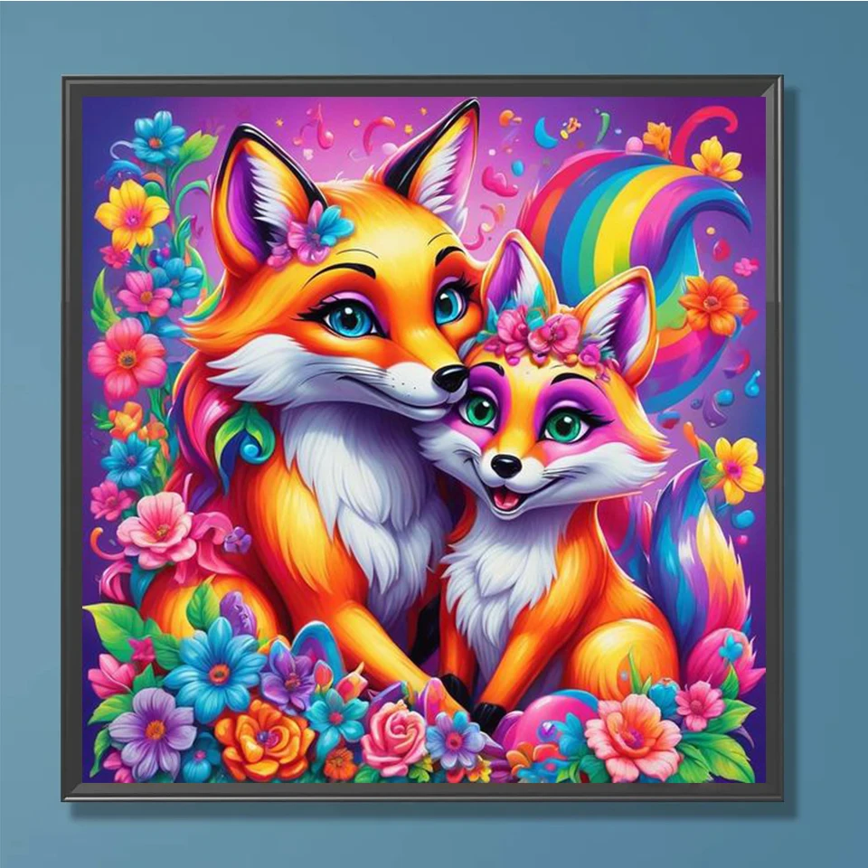 Happy Fox couple diamond painting New 2025 Full Square Round Diamond Mosaic embroidery Animal Diy handmade Gift Home Decor