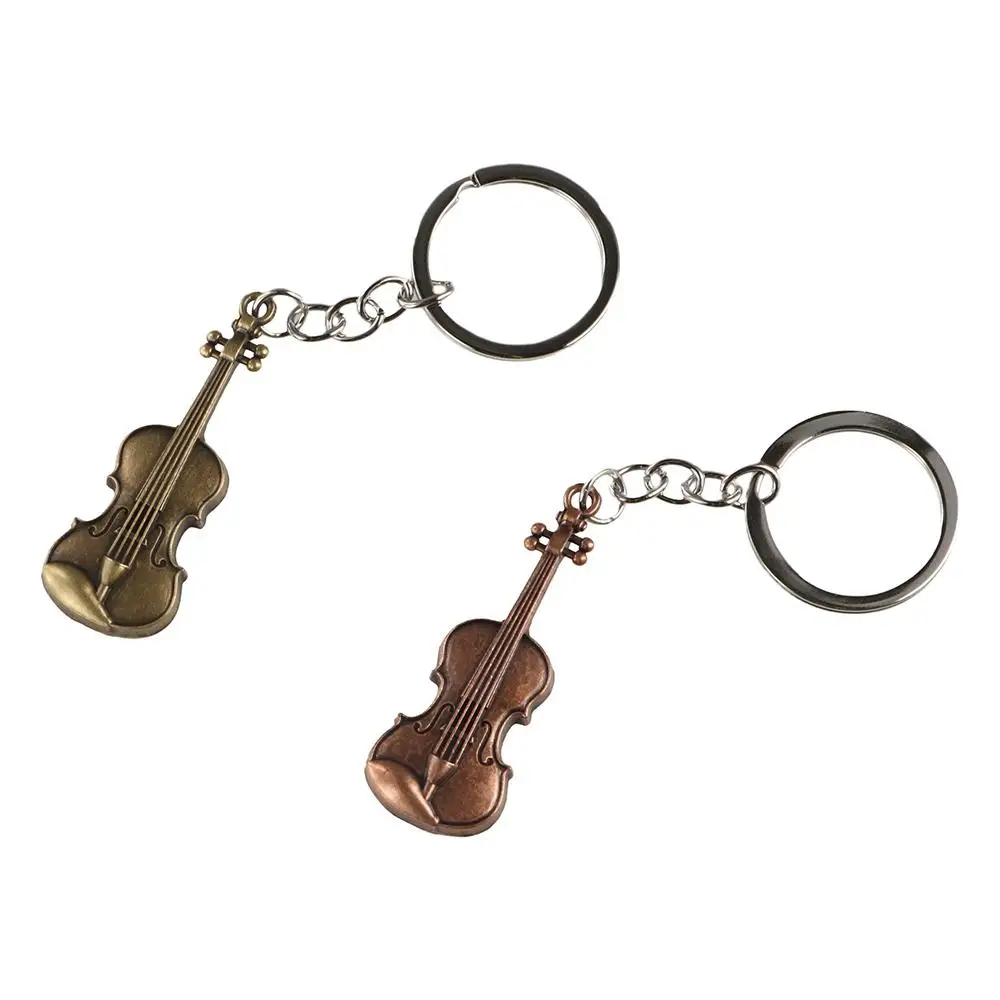 Copper Bronze Violin Key Chain Cello Mini Vintage Violin Keyring Creative Bag Charm Musical Instrument Pendant Friends