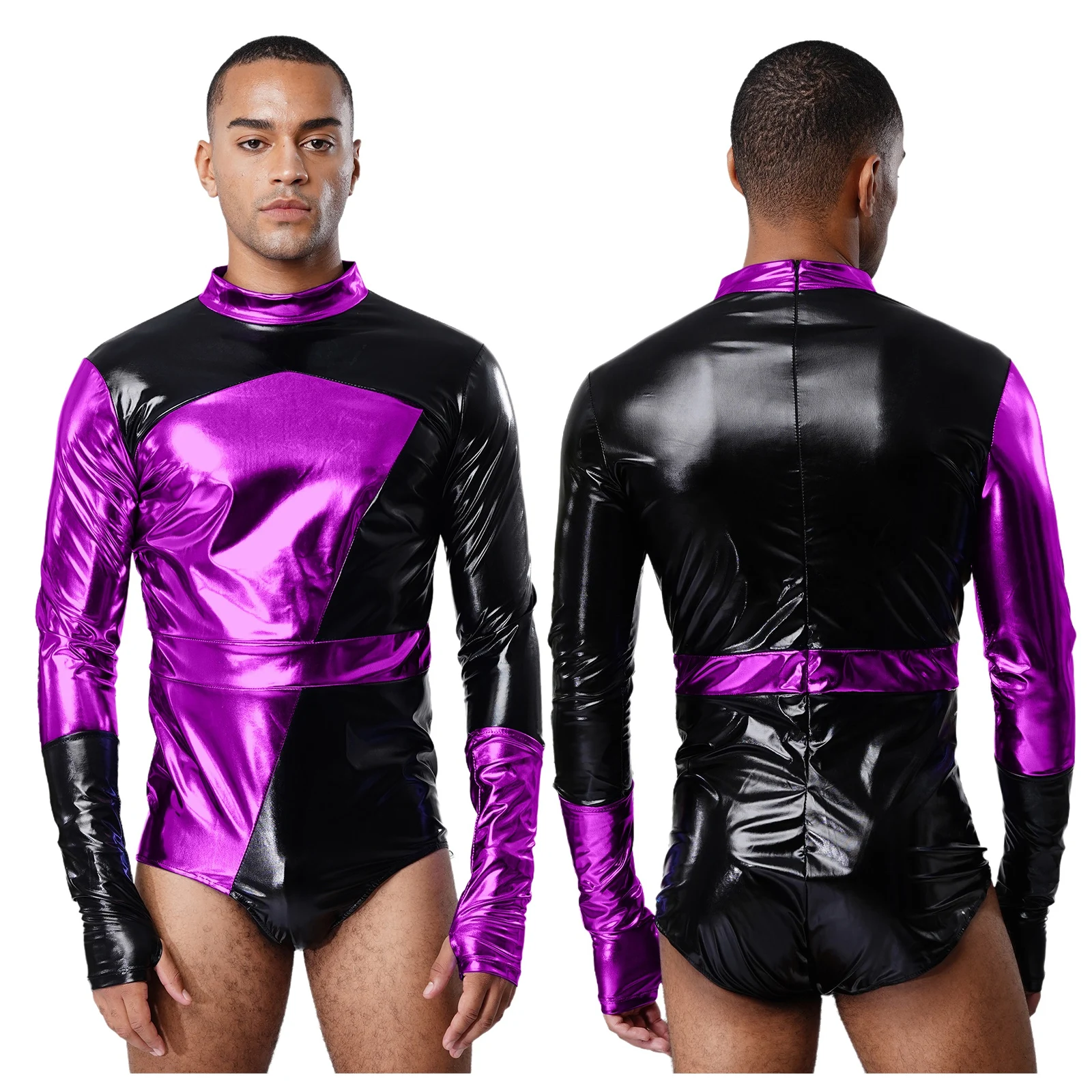 

Adult Men's Holographic Shiny Racer Racing Speeding Bodysuit with Arm Sleeves Fashion Party Club Halloween Alien Cosplay Outfits