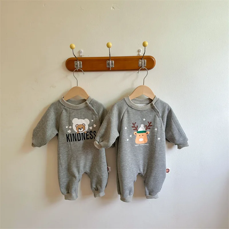 

Christmas Cartoon Korean Version Plush Autumn and Winter Jumpsuit for Boys and Girls
