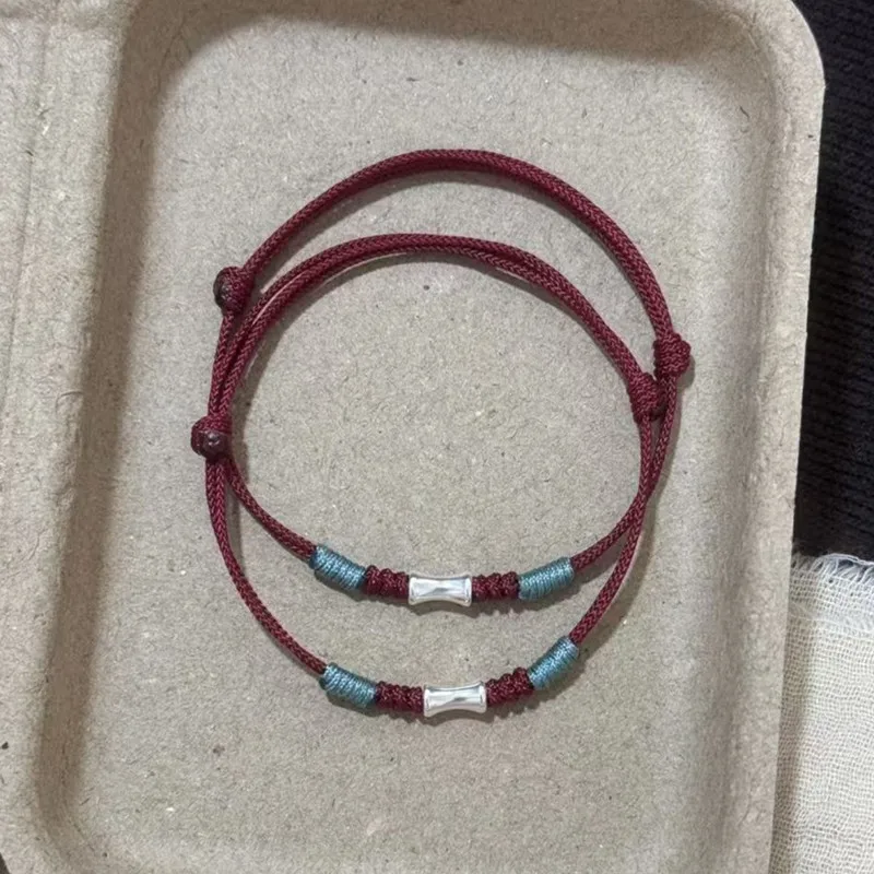 Handmade Silver Color Bracelet Lucky Bamboo Bangle Women Men Lovers' Best Friends Lucky Bracelet Size Adjustable
