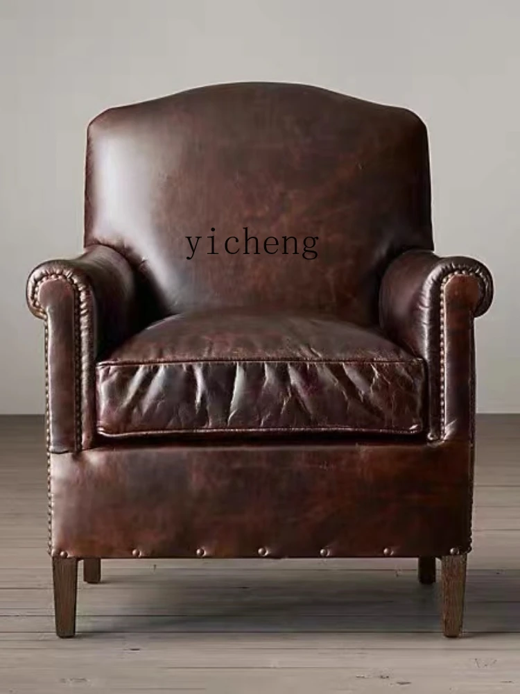 XL Rivet Oil Wax Leather Single Wingback Chair Leather Casual Conference Chair Retro Leather Art