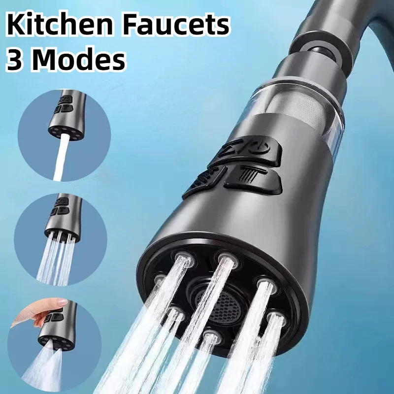 3 In 1 Kitchen Faucet Extender Universal 360 Degree Rotate Pull Out Kitchen Tap Multi-Mode Flushing Booster Kitchen Accessories