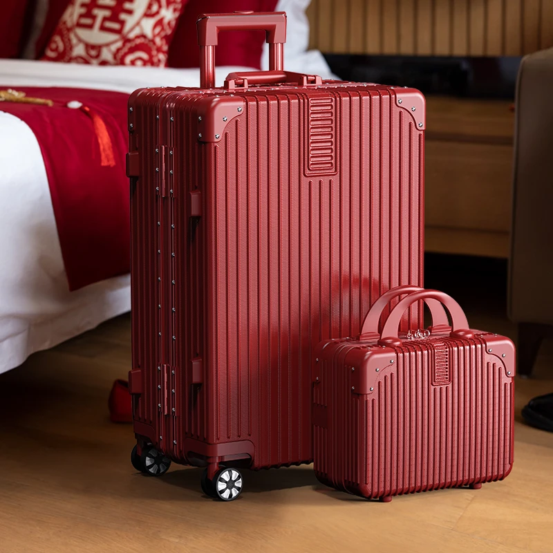 red-wedding-suitcase-24-inch-password-lock-luggage-bag-bridegroom-gift-box-retro-style-abs-pc-material-with-rod-and-lock