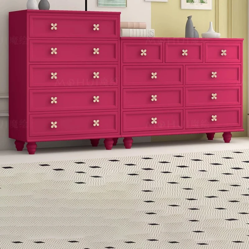 9 Drawers Vintage Pink Living Room Cabinets Storage Master Bedroom Bedside Cabinet  Entrance Furniture Buffet Dresser Modular