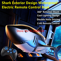 Kids Electric Simulation Remote Control Shark Boat Toy 360° Rotate Waterproof Cool Lighting Dual Motor RC Animal Boat Boy Gift