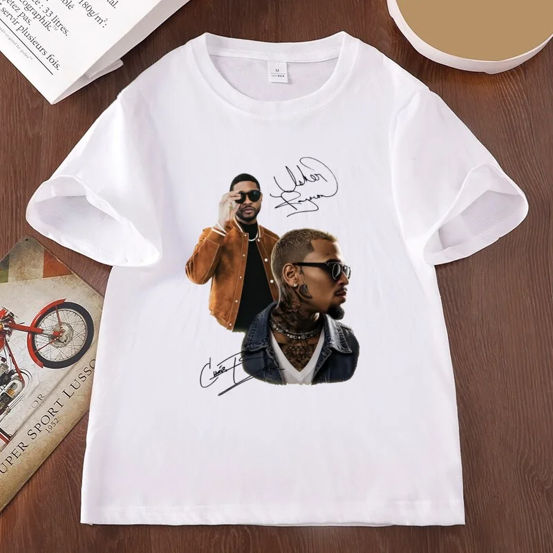 Men's Women's Chris Brown × Usher Tribute Concert Muscle T-shirt Casual Round Neck Cotton Short Sleeve Tshirts Harajuku Clothing