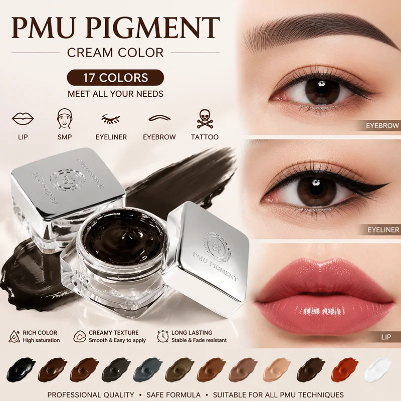 Professional PMU Cream Pigment 10g Eyebrow Lip Eyeliner Pigment 17 Colors Permanent Makeup Ink Microblading SMP Tattoo Color