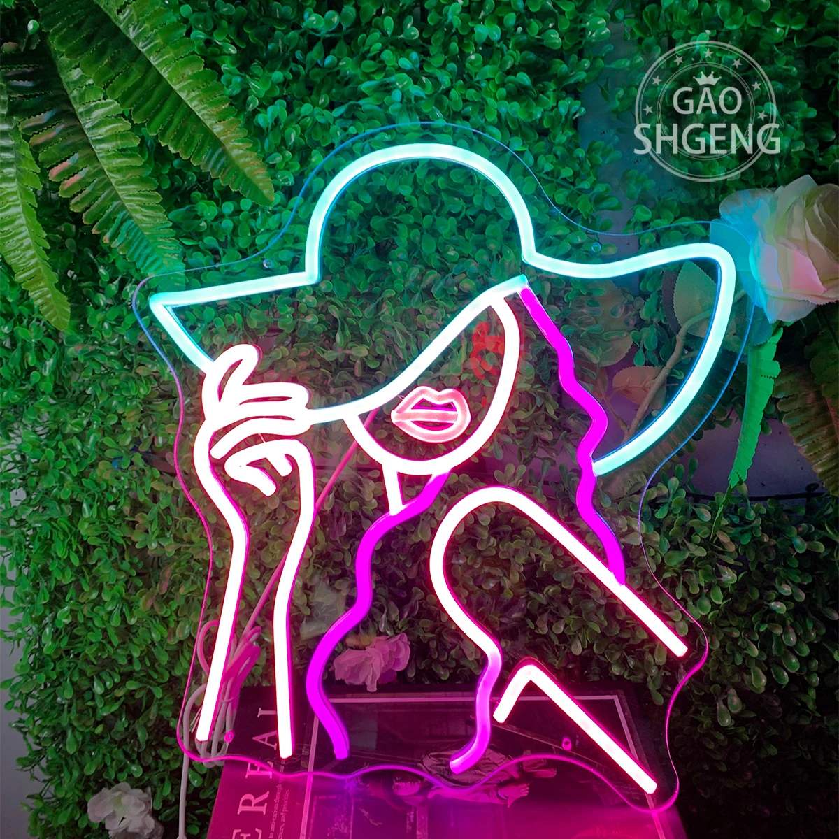 Women wearing  neon sign hat apply to the party bar night club room Party Wedding Neon Decor Home Room Wall Decoration