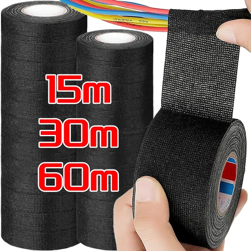 Black Electrical Fabric Tape Heat Resistant Wire Harness Bundle Insulation Auto Wiring Cloth Wrap Waterproof Cable Adhesive Tape