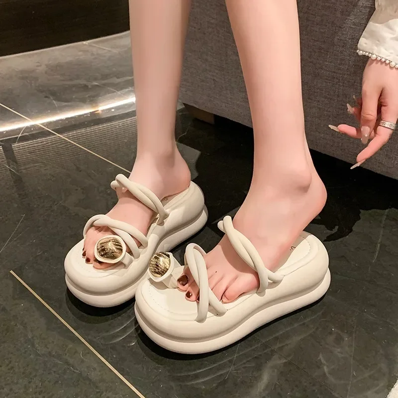 7CM Thick slippers  High Heels Women Sandals New Summer Square Toe Woman Casual Platform Sandals Women\'s Pumps Party Shoes 2024