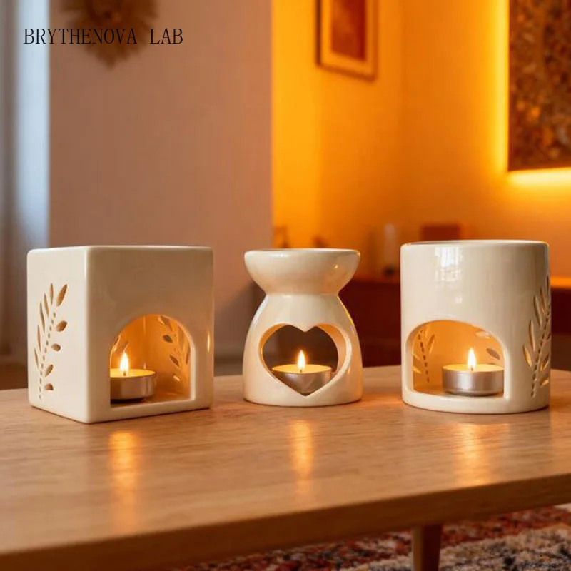 White Porcelain Aromatherapy Burner Hollow Essential Oil Furnance Creative Decoration Home Indoor Fragrance Item