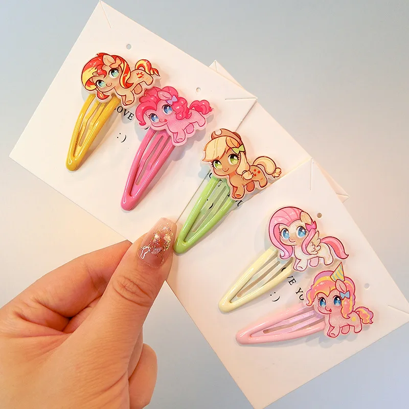 2Pcs Cartoon My Little Pony Hair Clip Pinkie Pie Fluttershy Rainbow Dash Cartoon Cartoon Doll Hair Accessories Girl Gift Kid Toy