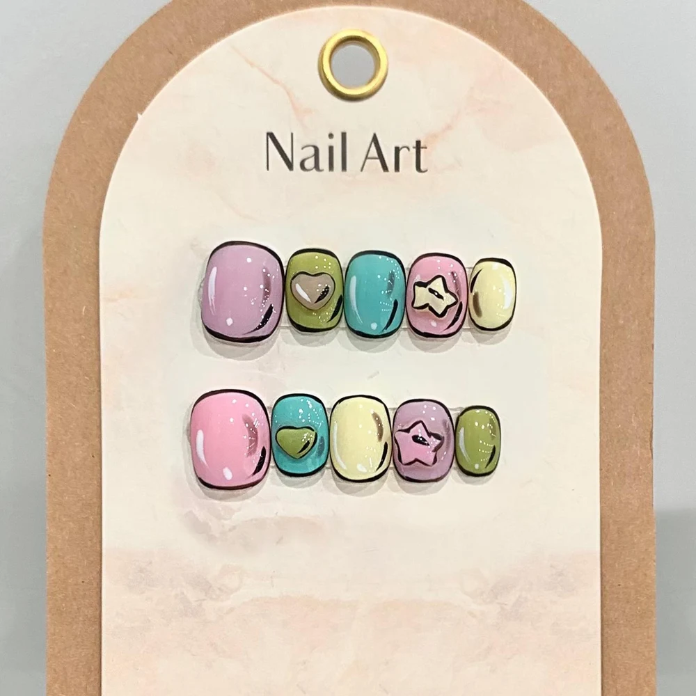 

Handmade Short Catoon False Nails Press on With Design Japanese Fake Fingernails with Glue Artifical Stick-on Nail Tip Nail Art