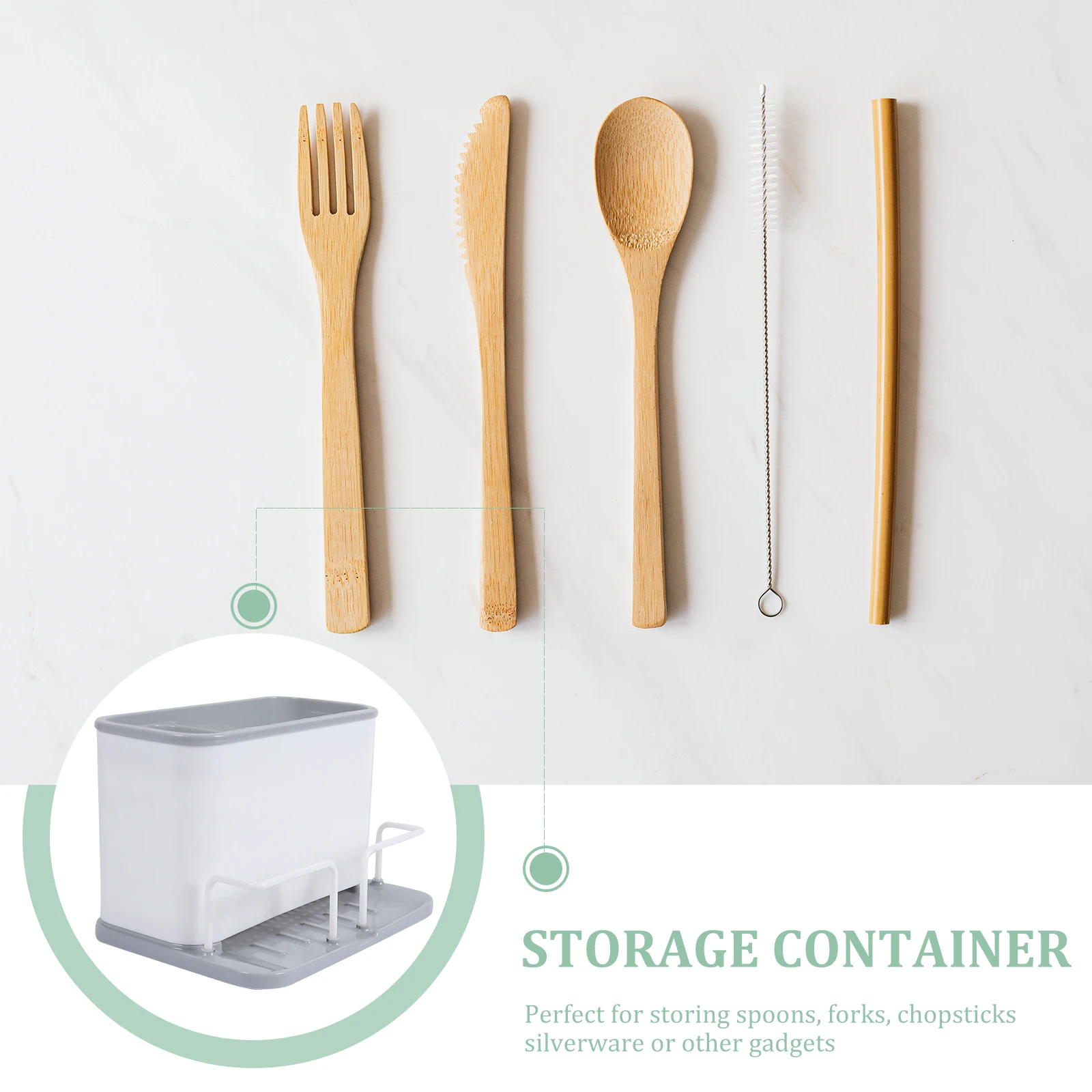 

1pc Utensil Holder Kitchen Storage Rack Design Two Compartment Organizer Detachable Utensil Drainer Flatware Holder