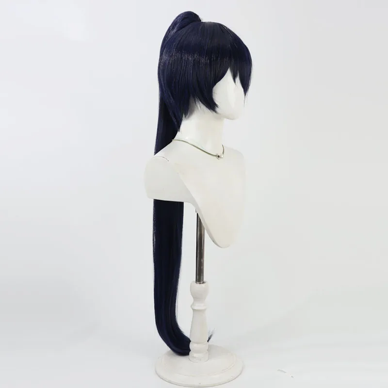 Anime jogo limbus empresa hong lu peruca cosplay azul escuro longo rabo de cavalo feminino festa de halloween role play adereços perucas sintéticas
