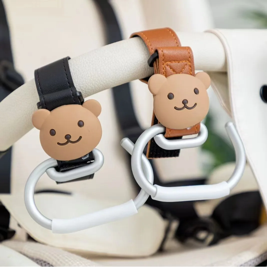 1 buah kait kereta bayi dapat disesuaikan kartun beruang anak kereta dorong gantungan Carabiner tas belanja klip Stroller Aksesori