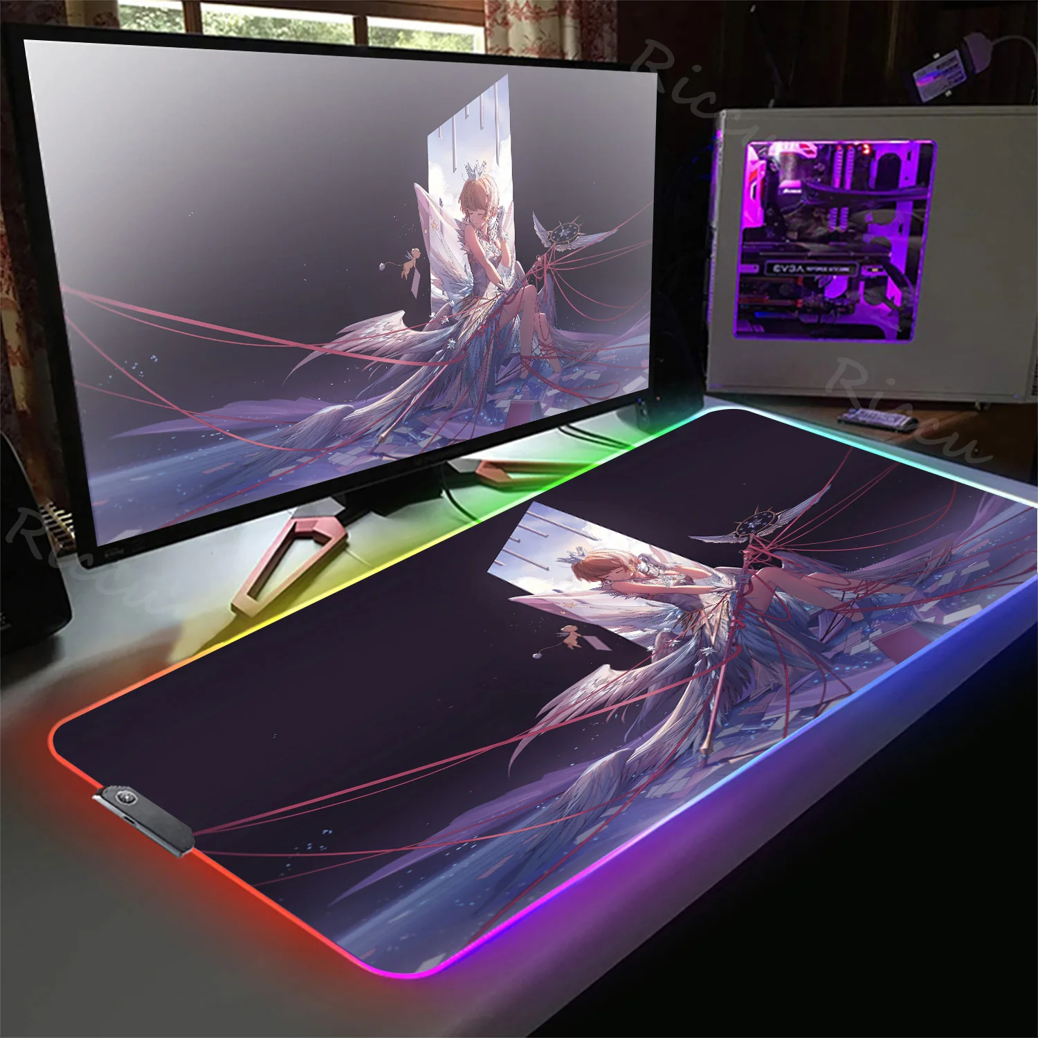 Cardcaptor Sakura Anime Mouse Pad RGB Kawaii Laptop Gaming Keyboard Pad Carpet Gamer Desk Mats LED Color Backlight Mouse Mat