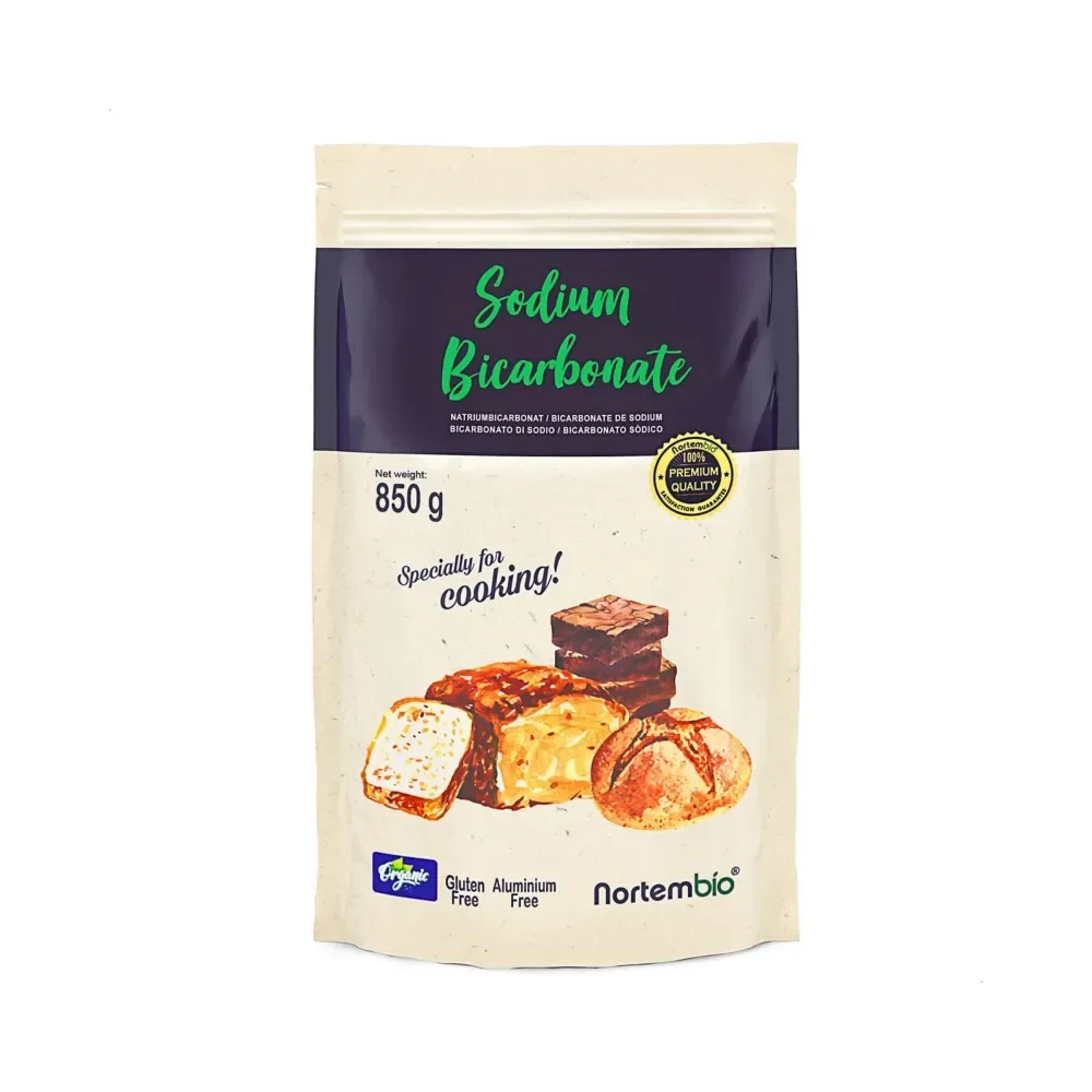 NORTEMBIO Bicarbonato de Sodio Alimenticio Ecológico 100% Natural 850g | Cocina y Repostería | Apto para Veganos, Celíacos y Vegetarianos | E-Book Incluido | Sin aluminio