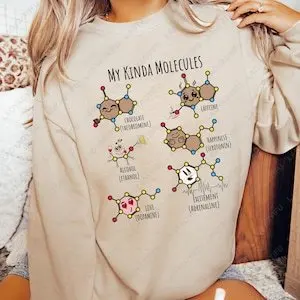 

Свитшот My Kinda Chemistry с забавными молекулами: Кофе - Кофеин, Шоколад - Теобромин, Любовь и многое другое - Global